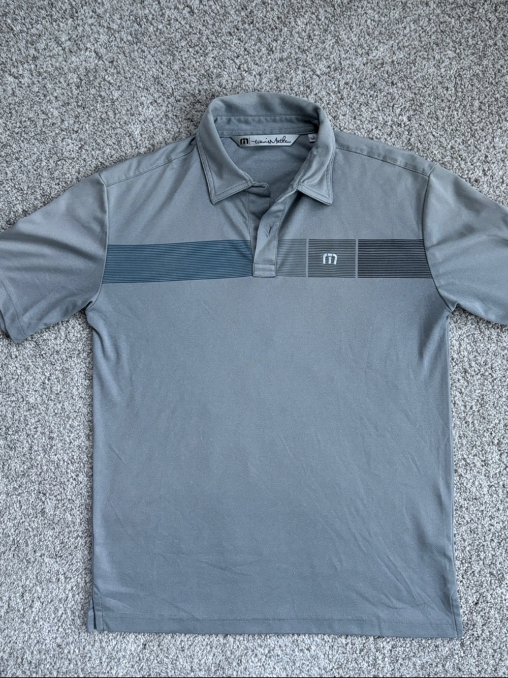 Travis Mathew Youth Large Gray Polo with Horizontal Stripe